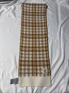 Timberland NWT Plaid Knit Scarf | Cozy Winter Essential | Cream & Tan Streetwear